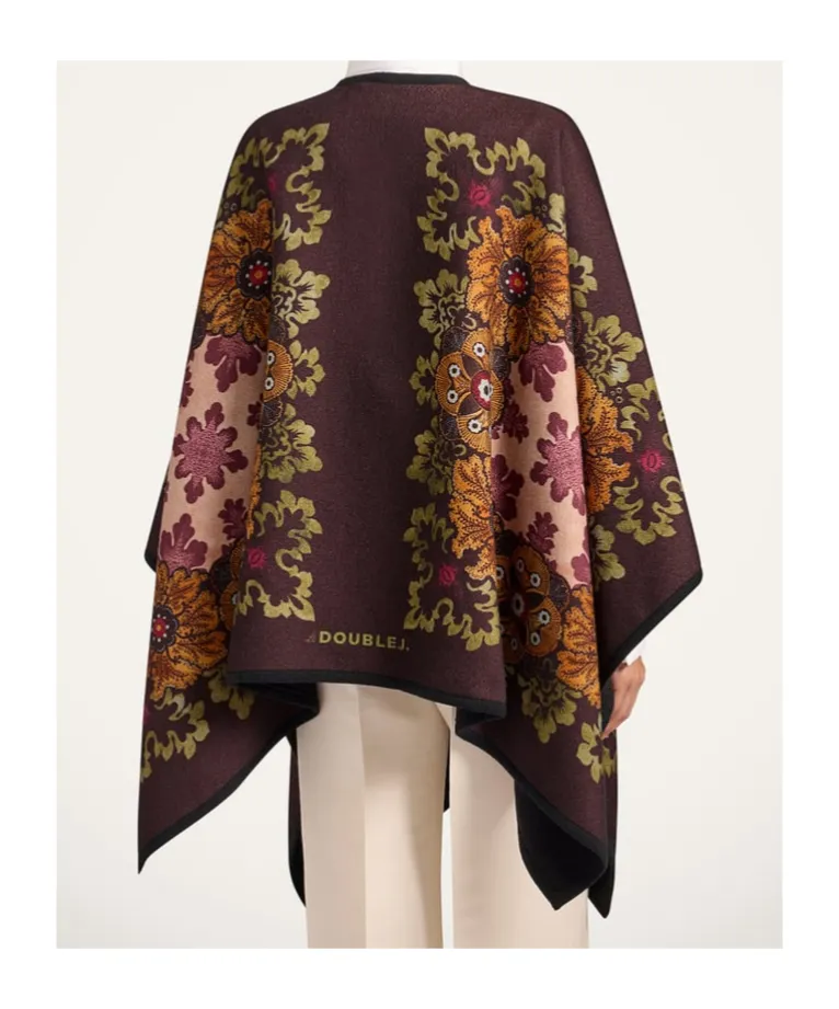 Floral-Patterned Wool Cape