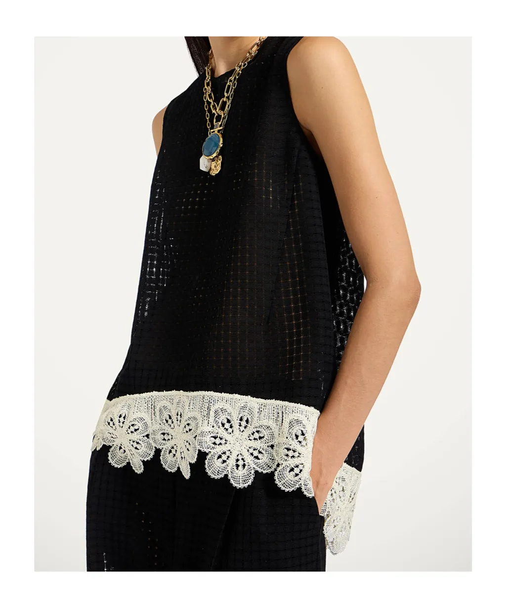 La Scala Lace-Hem Sleeveless Top