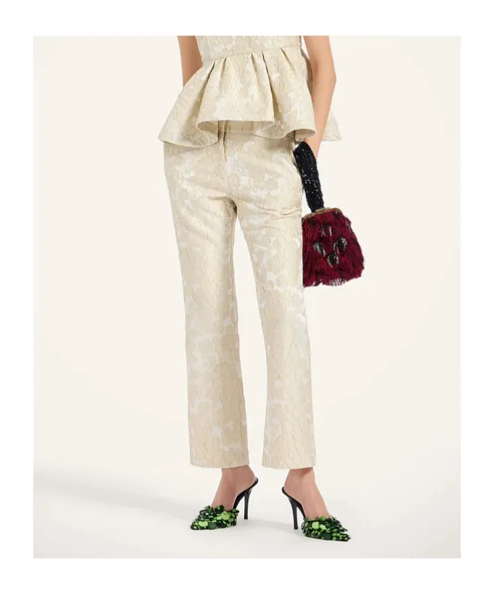 Floral-Jacquard Trousers