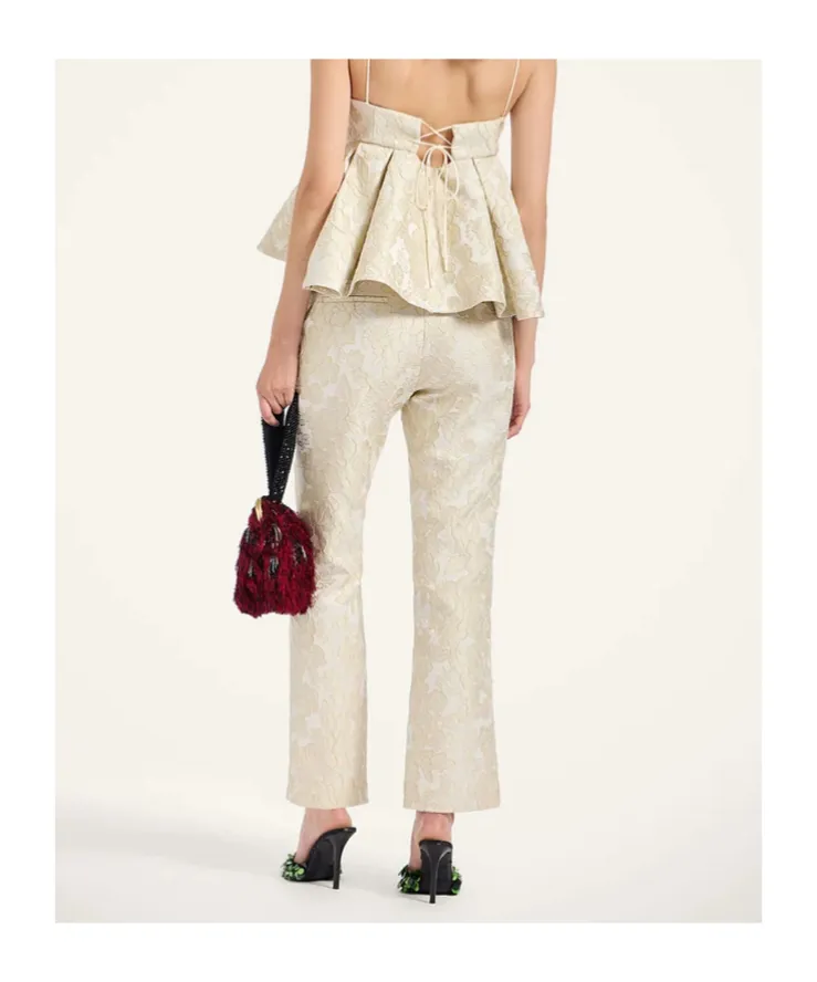 Floral-Jacquard Trousers