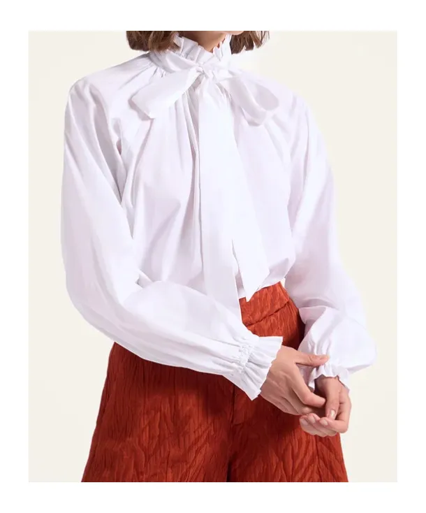 Tie-Neck Cotton Blouse