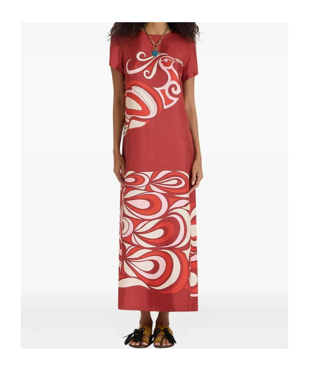Swing Bird-Print Silk Maxi Dress