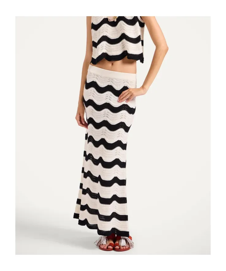 Chevron-Wave Maxi Skirt