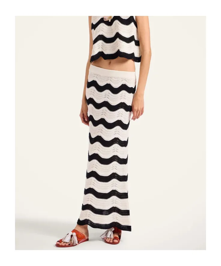 Chevron-Wave Maxi Skirt