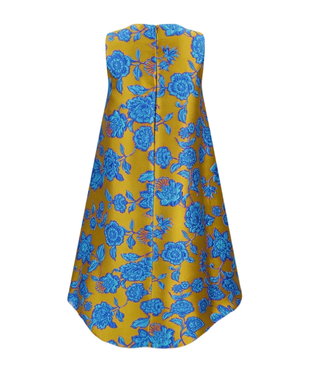 Feather-Trimmed Floral Dress