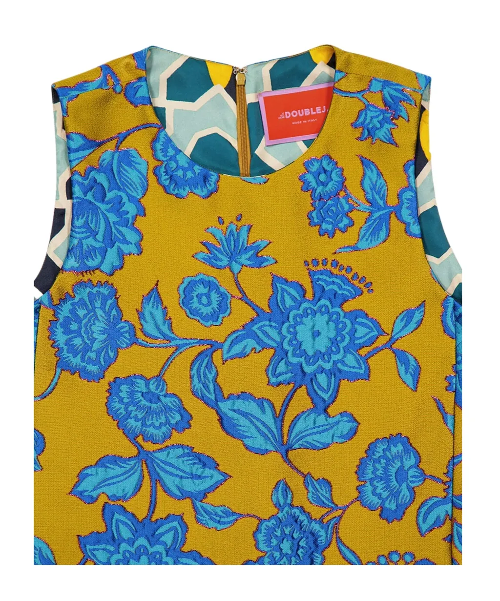 Feather-Trimmed Floral Dress