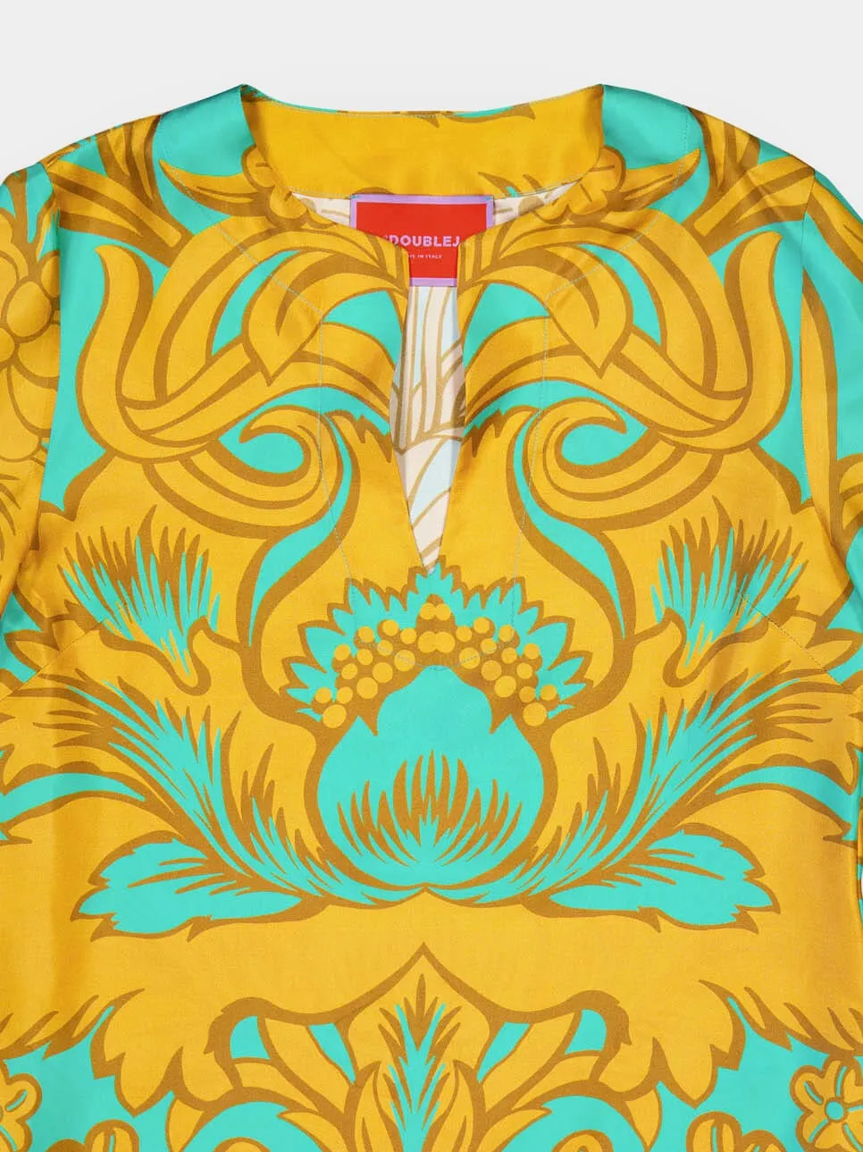 Floral-Print Feather-Trim Silk Kaftan