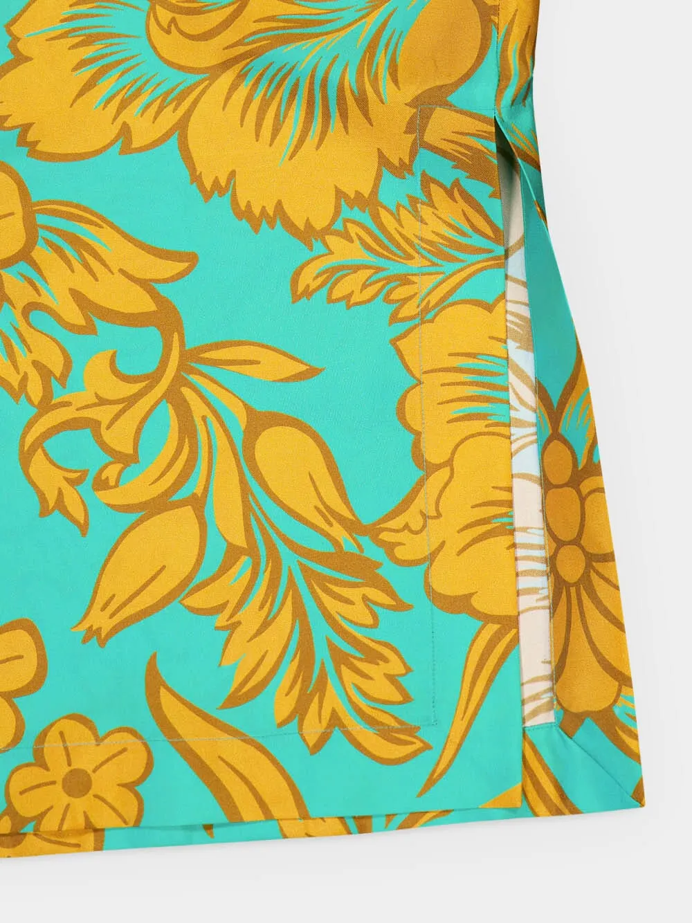 Floral-Print Feather-Trim Silk Kaftan