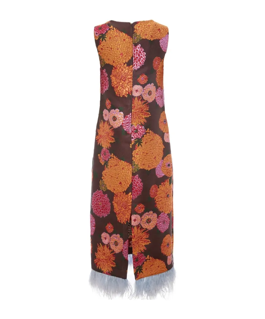 Column Floral-Jacquard Midi Dress