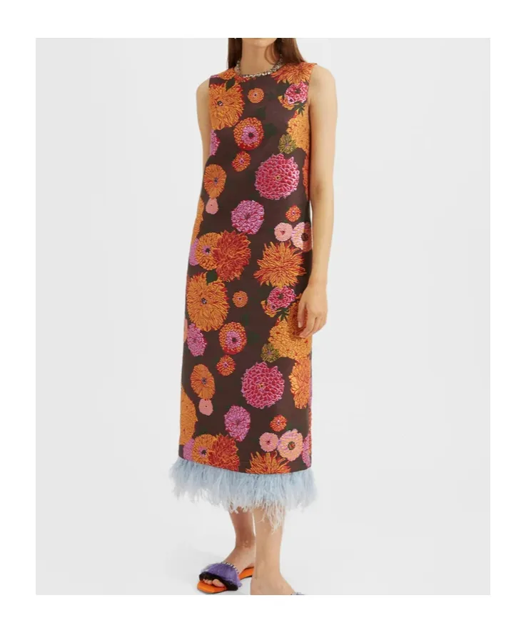 Column Floral-Jacquard Midi Dress
