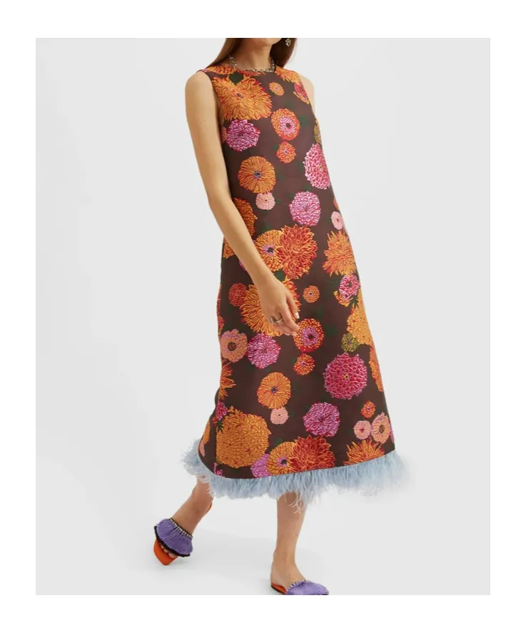 Column Floral-Jacquard Midi Dress