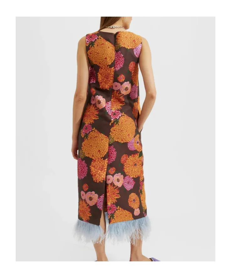 Column Floral-Jacquard Midi Dress