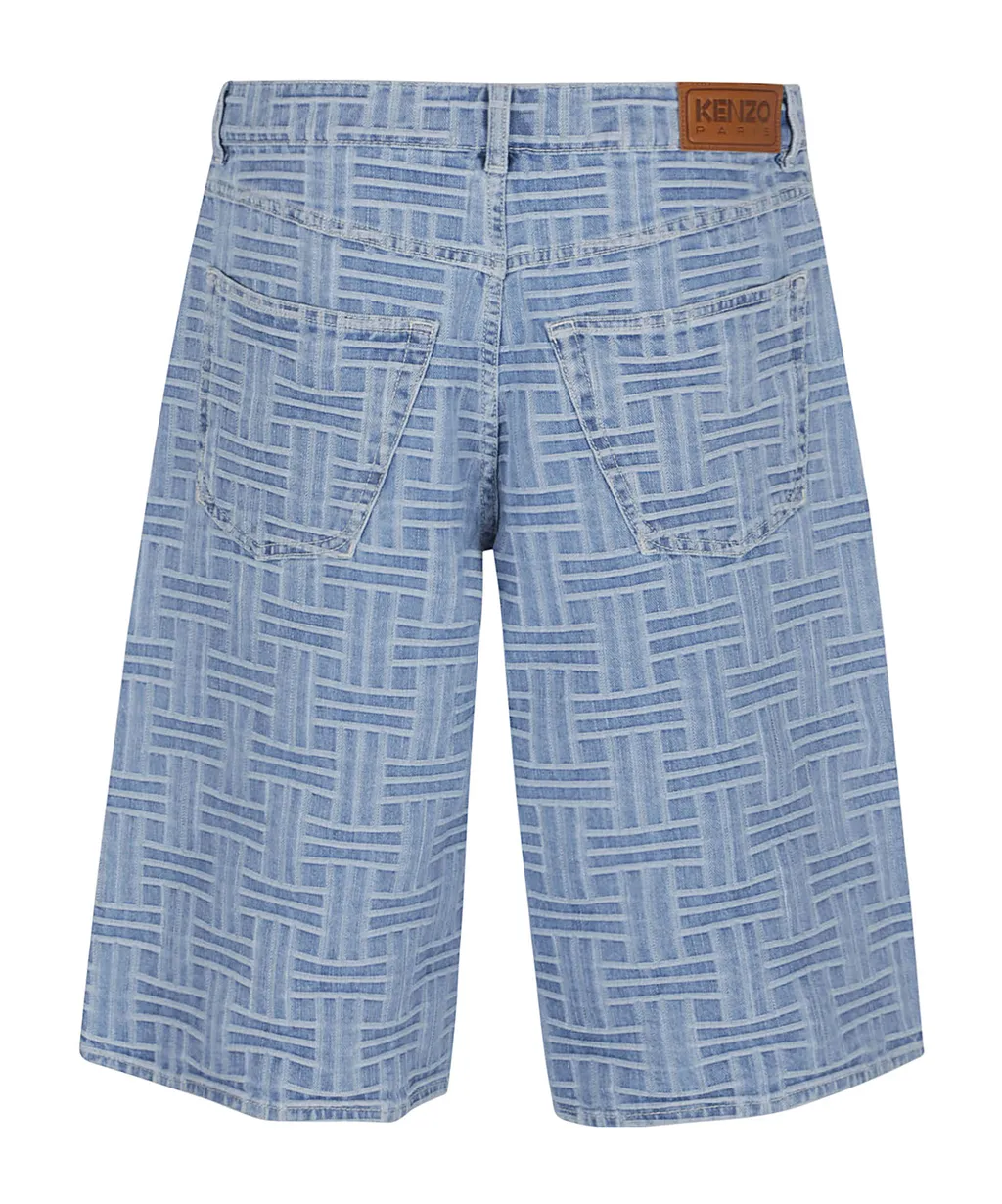 Logo Patch Weave Denim Shorts