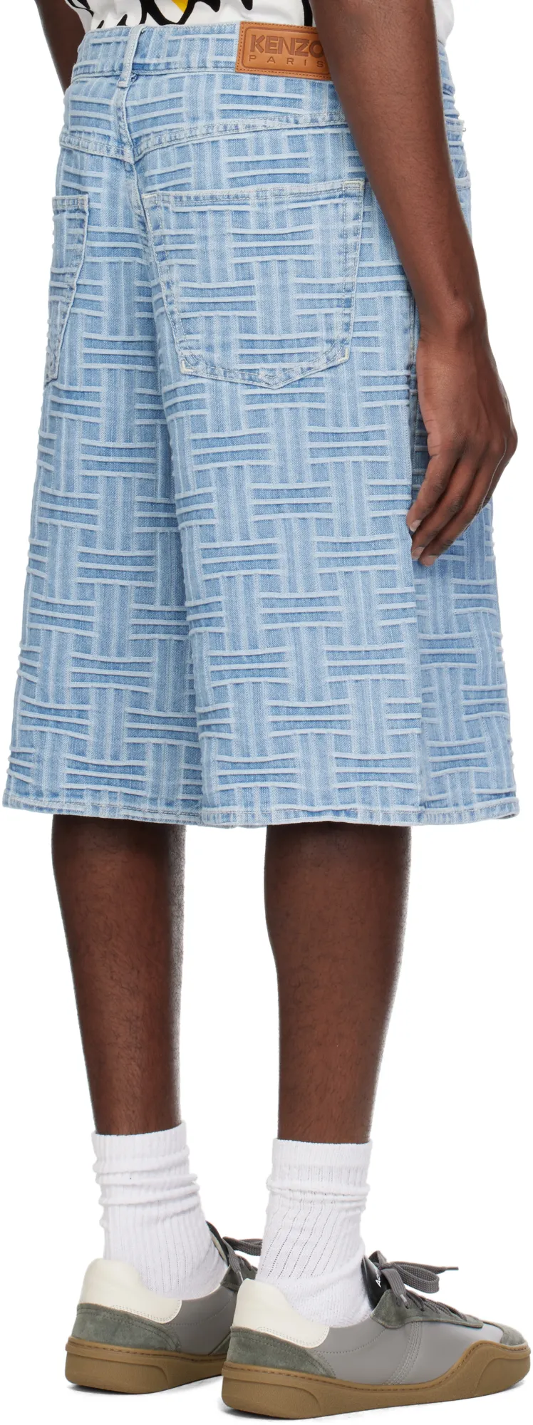 Logo Patch Weave Denim Shorts