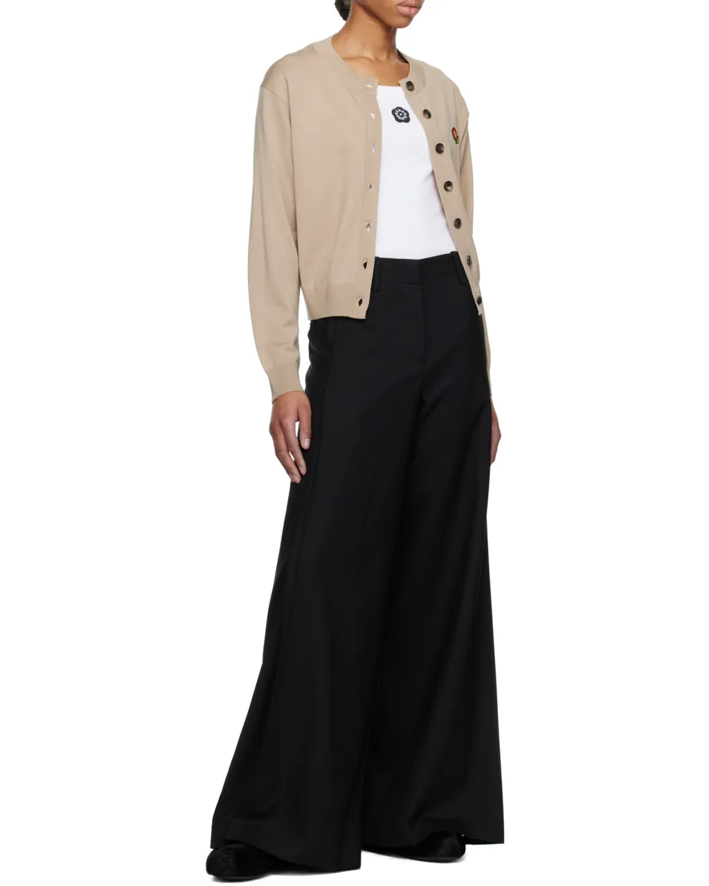 Embroidered Crewneck Cardigan In Merino Wool
