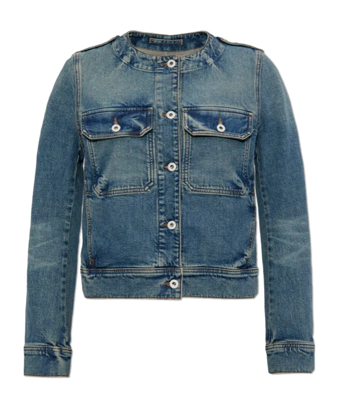 Buttoned Crewneck Denim Jacket