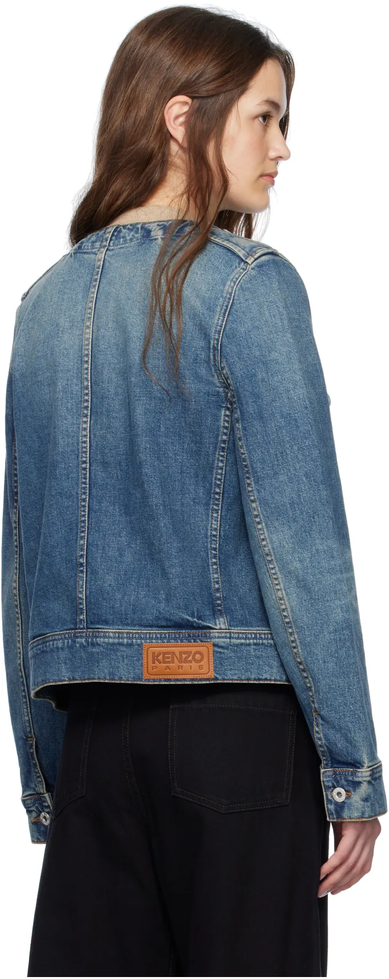 Buttoned Crewneck Denim Jacket