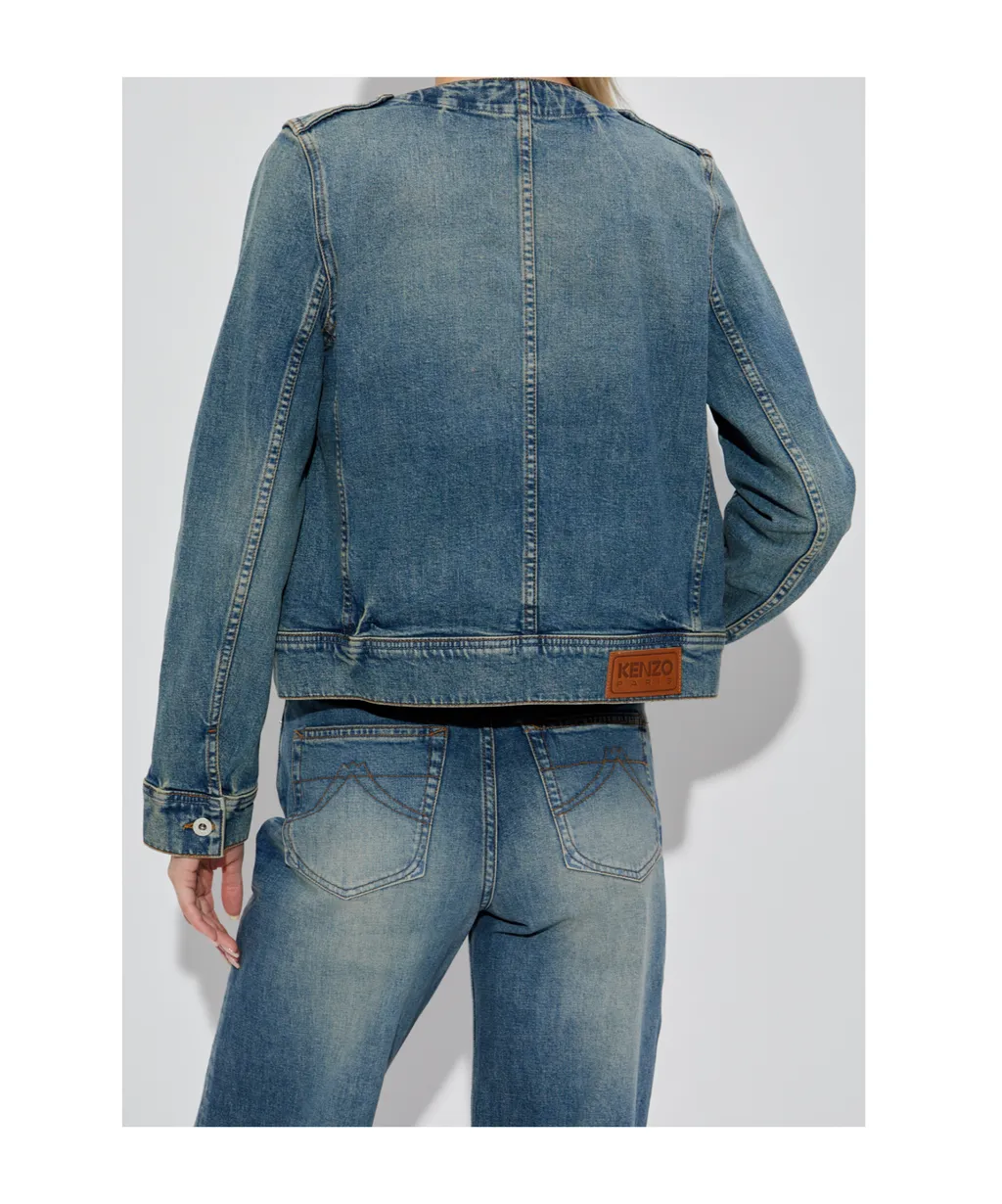 Buttoned Crewneck Denim Jacket