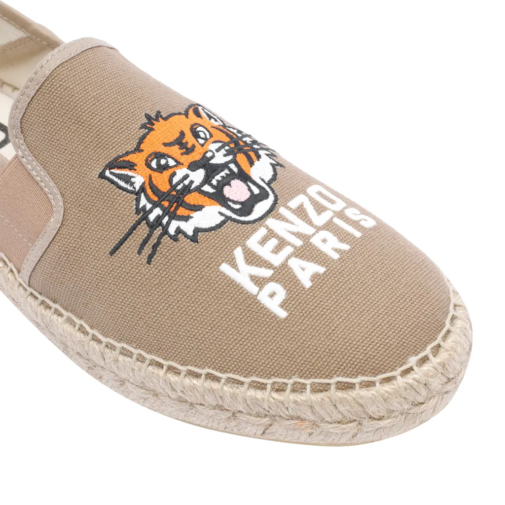 Tiger Head Embroidered Round Toe Espadrilles