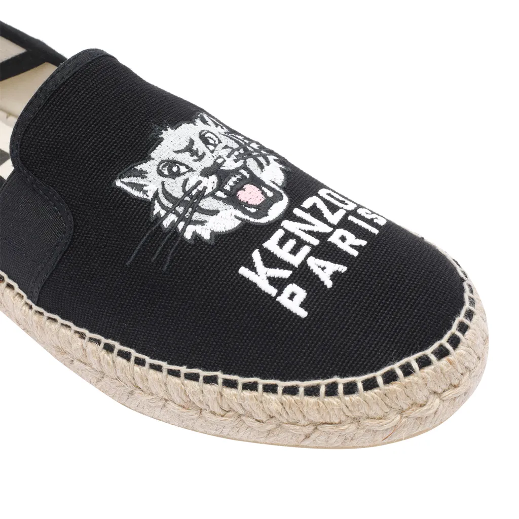 Tiger Head Embroidered Round Toe Espadrilles