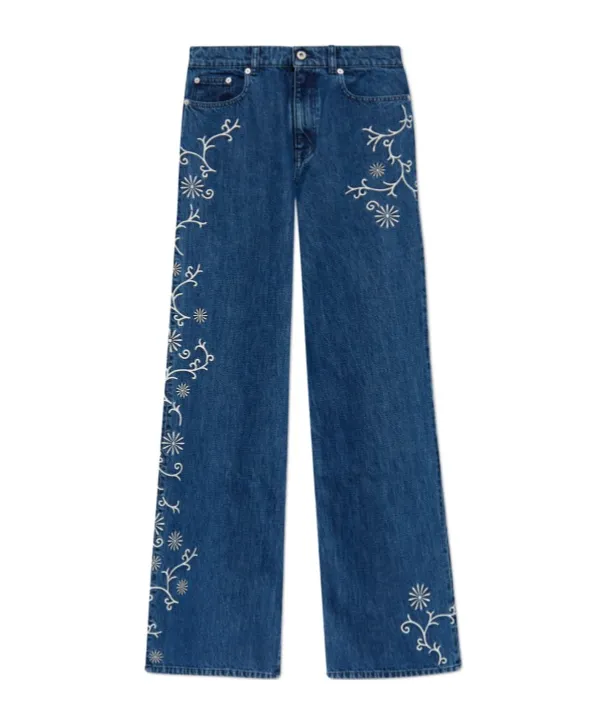 Floral Embroidered Wide-Leg Jeans