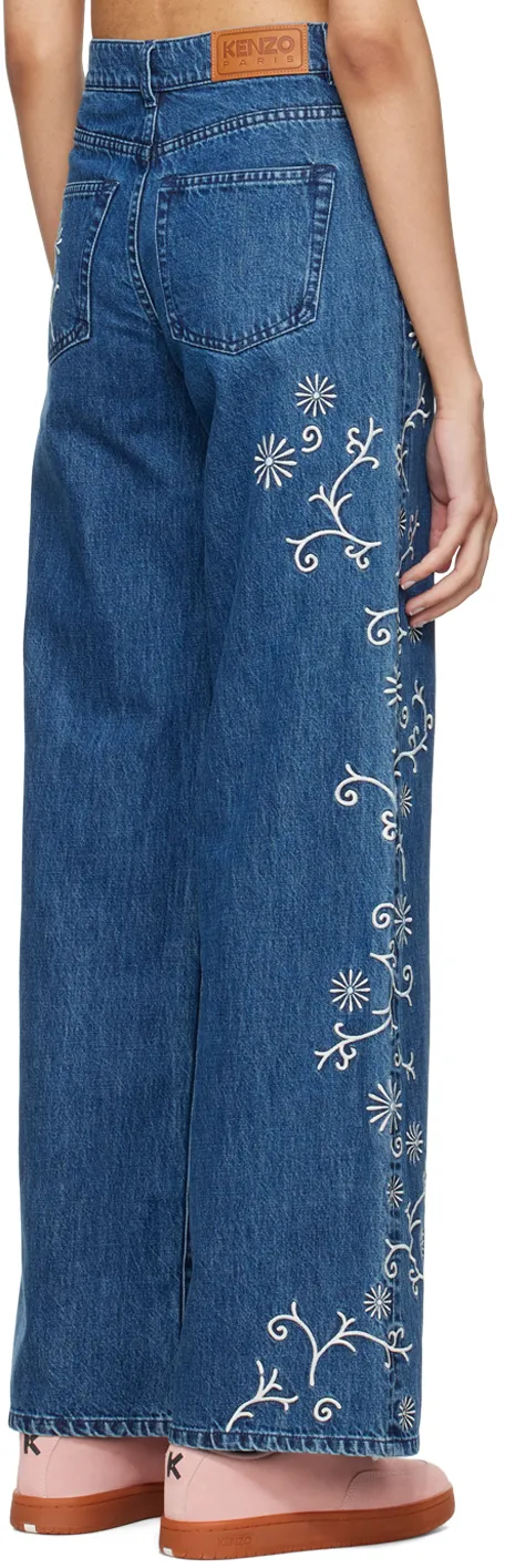 Floral Embroidered Wide-Leg Jeans