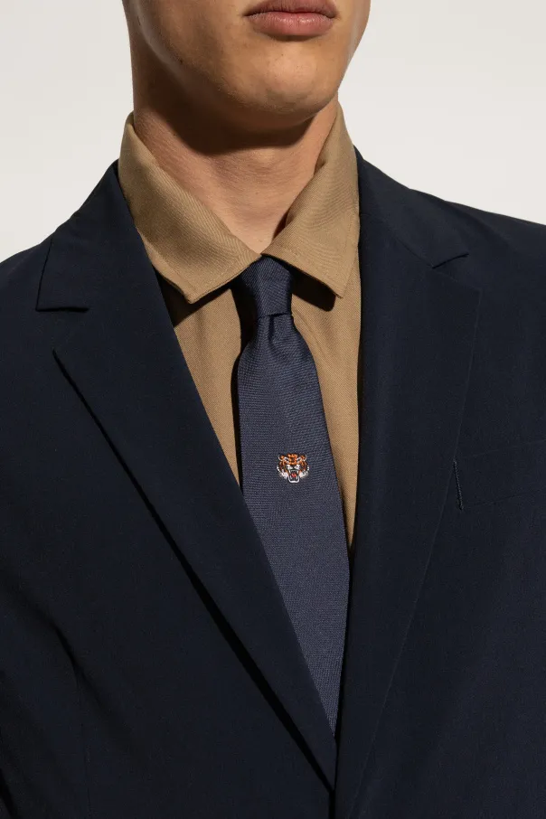 Tiger Embroidered Pointed-Tip Tie