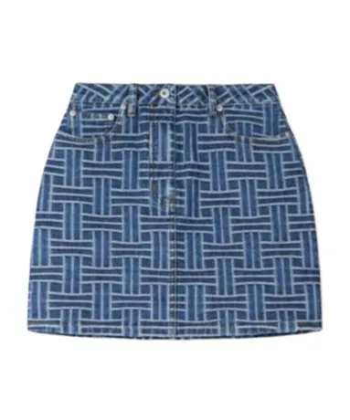 Weave Straight Hem Denim Skirt