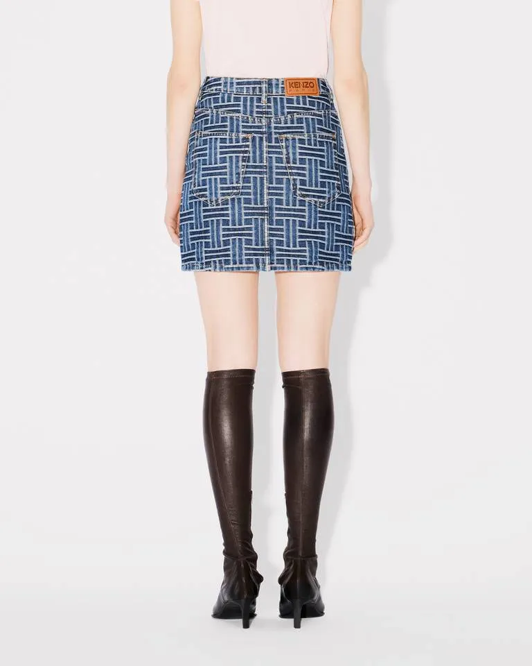 Weave Straight Hem Denim Skirt