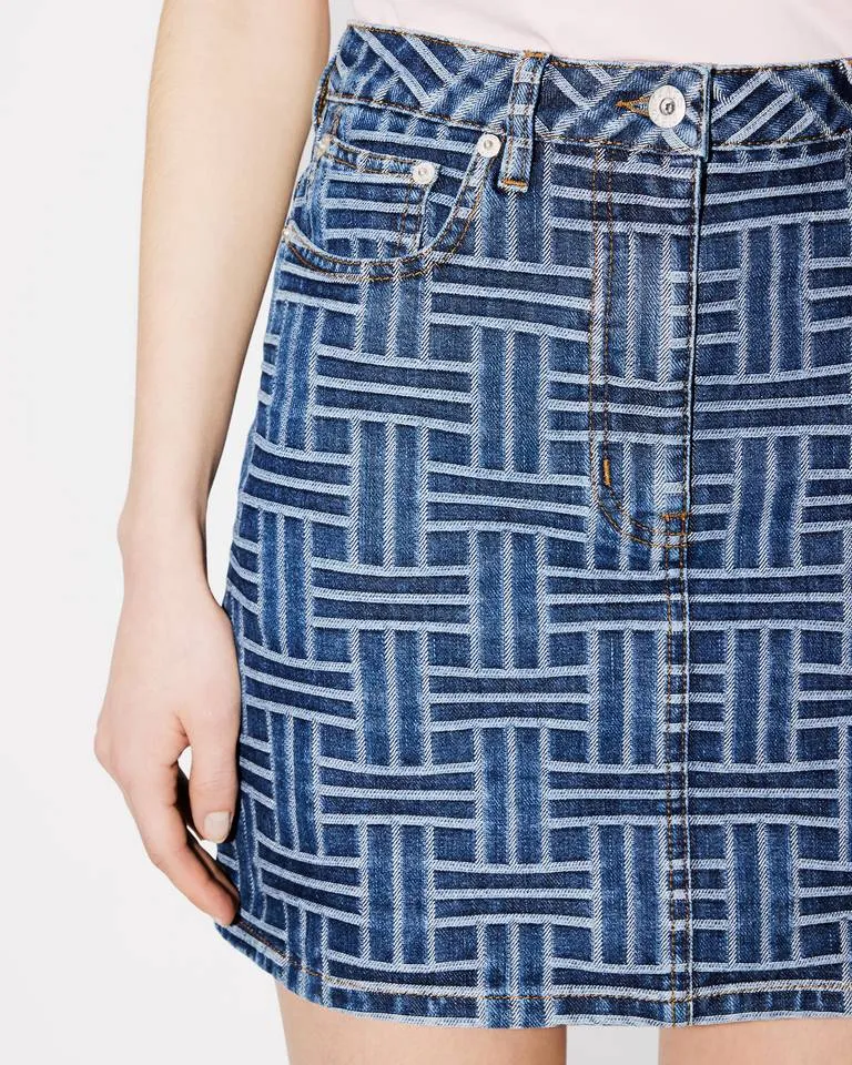 Weave Straight Hem Denim Skirt