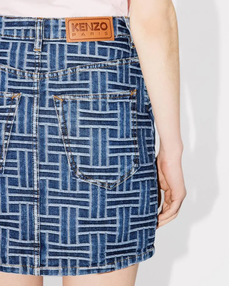 Weave Straight Hem Denim Skirt