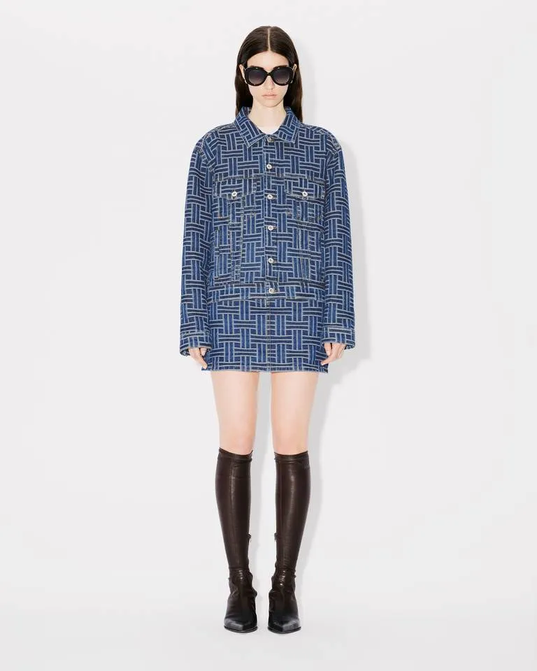 Weave Straight Hem Denim Skirt