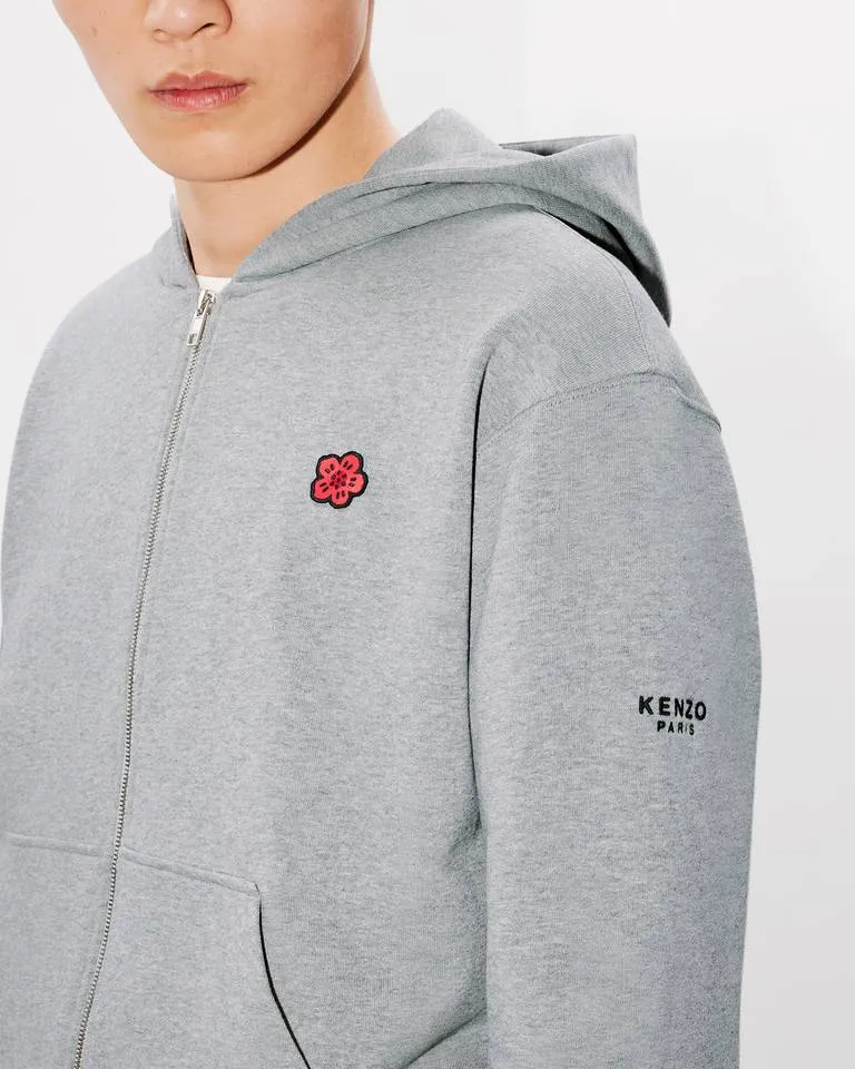 Boke Flower Embroidered Zipped Hoodie