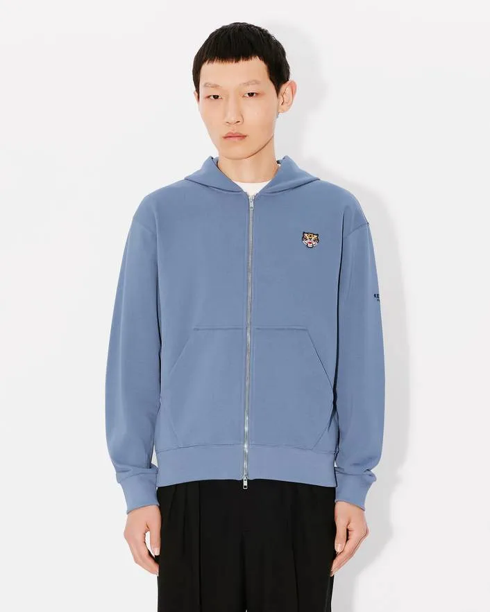 Lucky Tiger Embroidered Zip-Up Hoodie