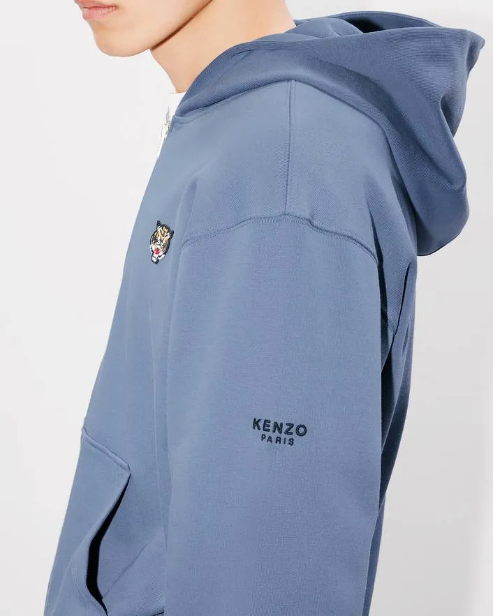 Lucky Tiger Embroidered Zip-Up Hoodie