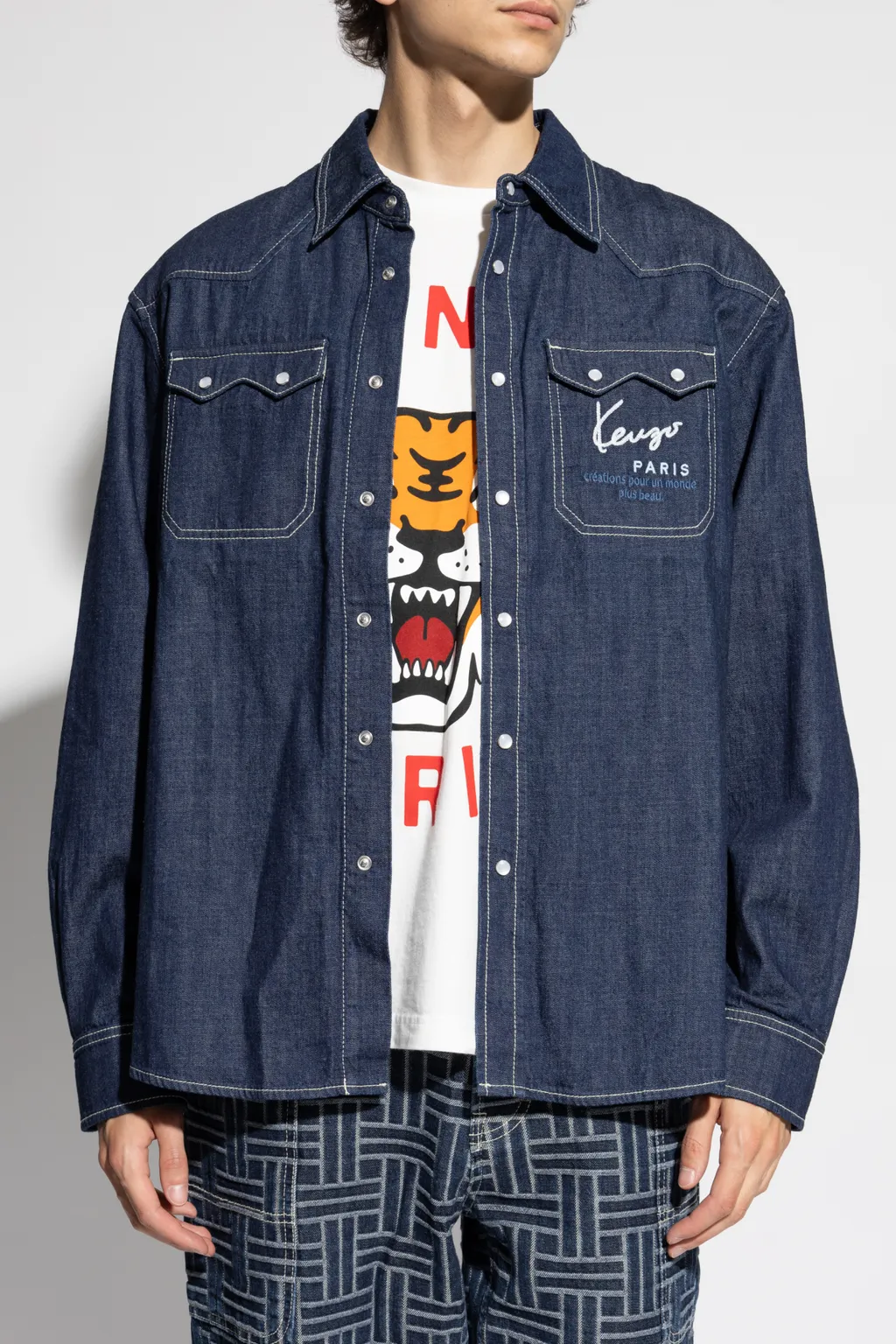 Logo Embroidered Buttoned Denim Shirt