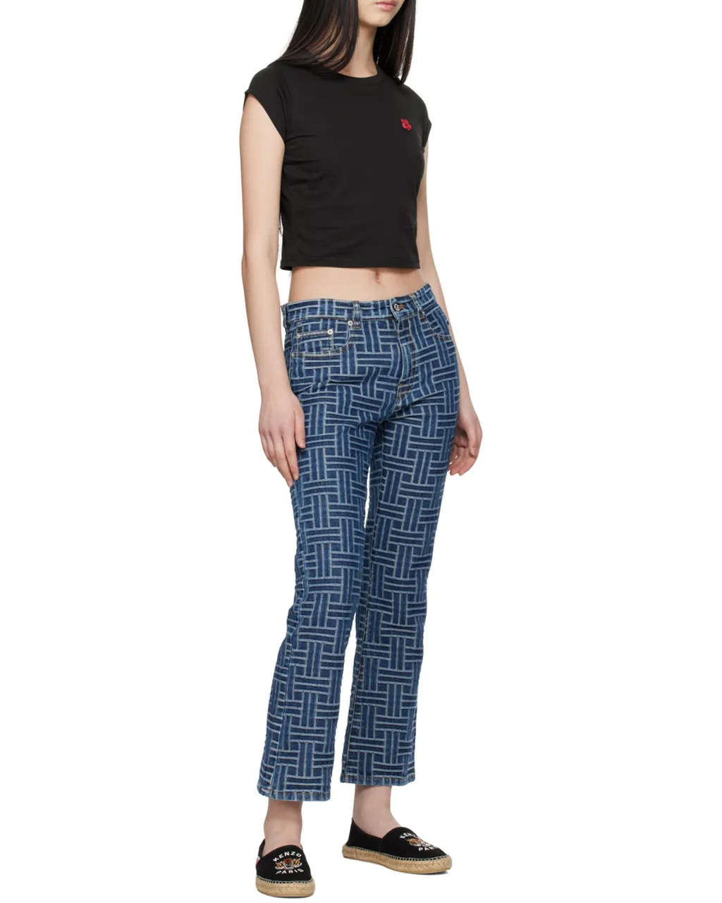 Boke Flower Embroidered Cropped T-Shirt