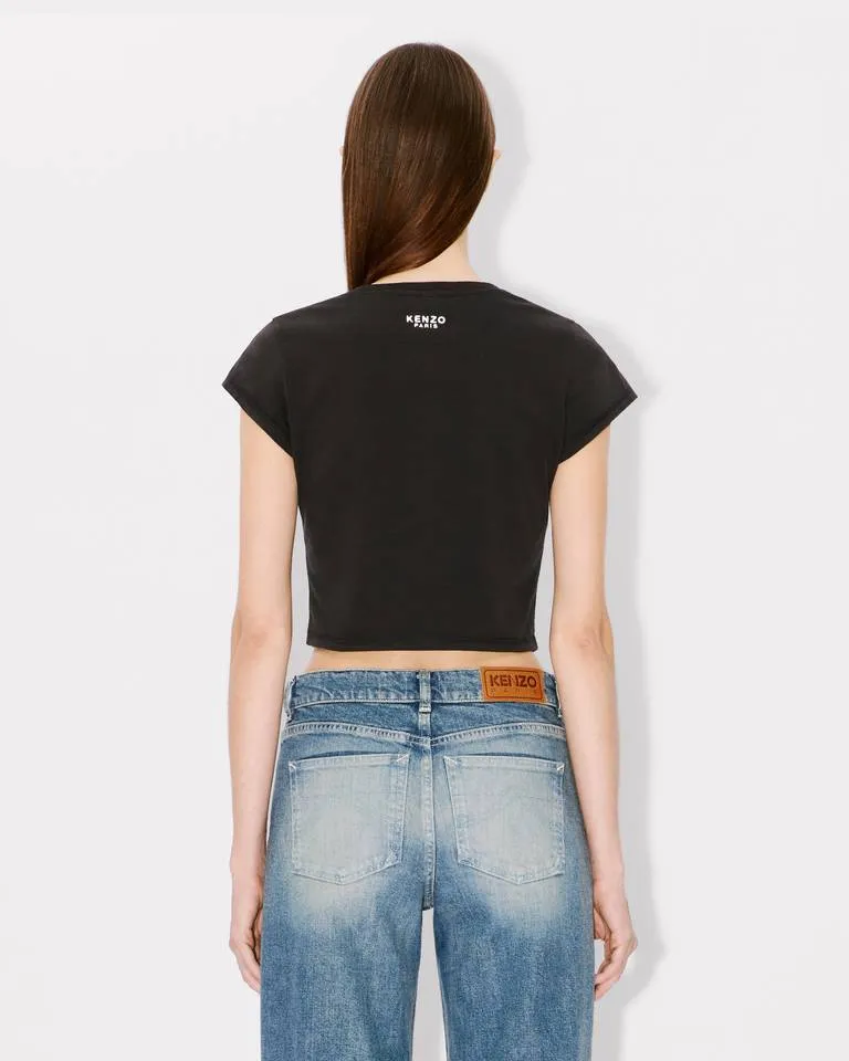 Boke Flower Embroidered Cropped T-Shirt