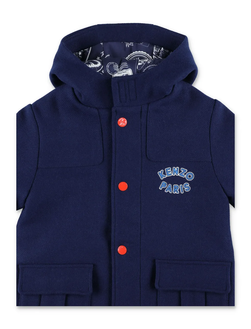Logo-AppliquÉD Straight Hem Hooded Coat