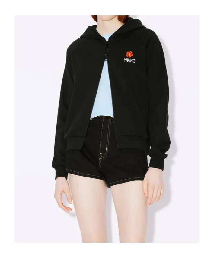 Boke Flower Crest Hooded Embroidered Zip-Up Cardigan