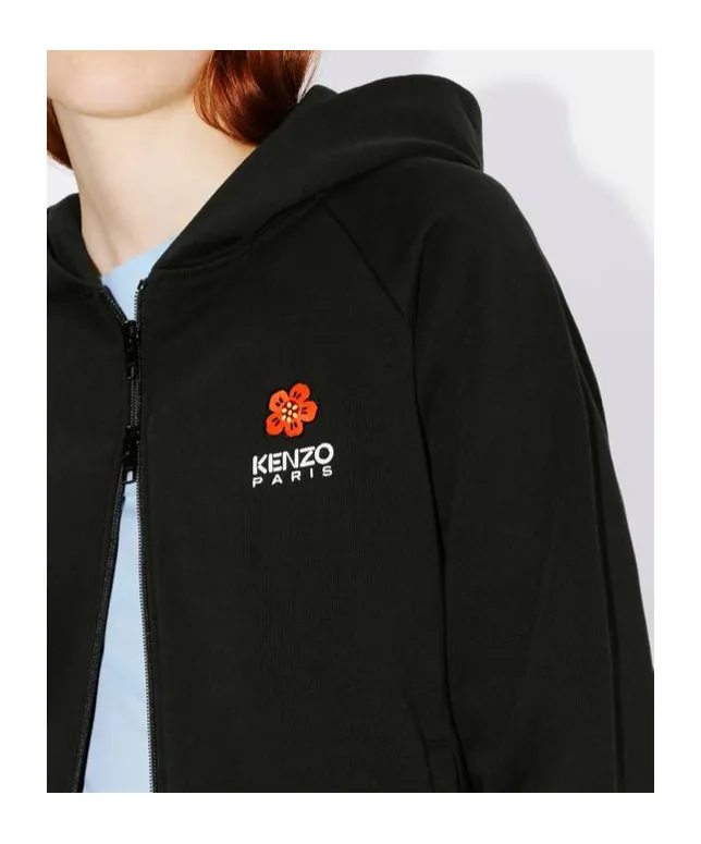 Boke Flower Crest Hooded Embroidered Zip-Up Cardigan