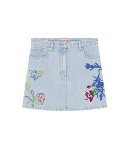 Floral Embroidered Buttoned Denim Mini Skirt