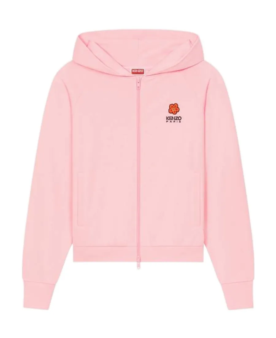 Boke Flower Crest Hooded Embroidered Zip-Up Cardigan
