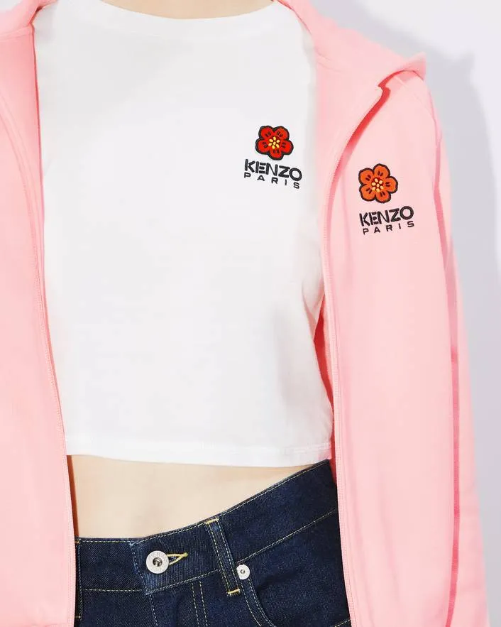 Boke Flower Crest Hooded Embroidered Zip-Up Cardigan