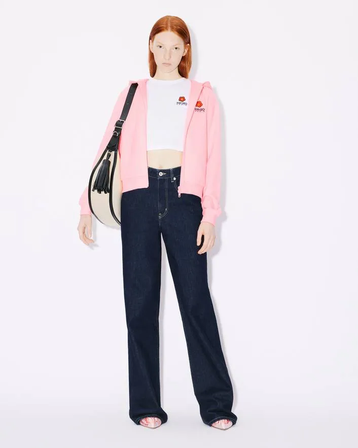Boke Flower Crest Hooded Embroidered Zip-Up Cardigan
