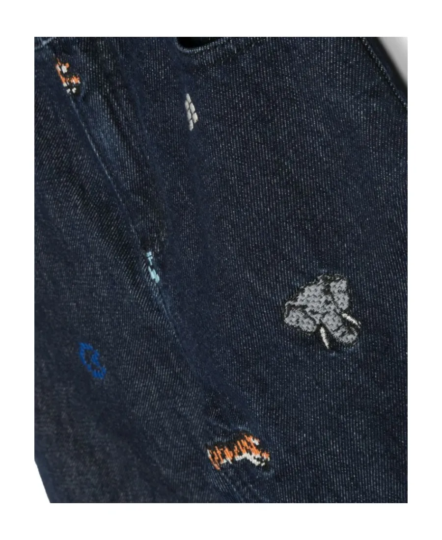 Embroidered-Motif Denim Trousers