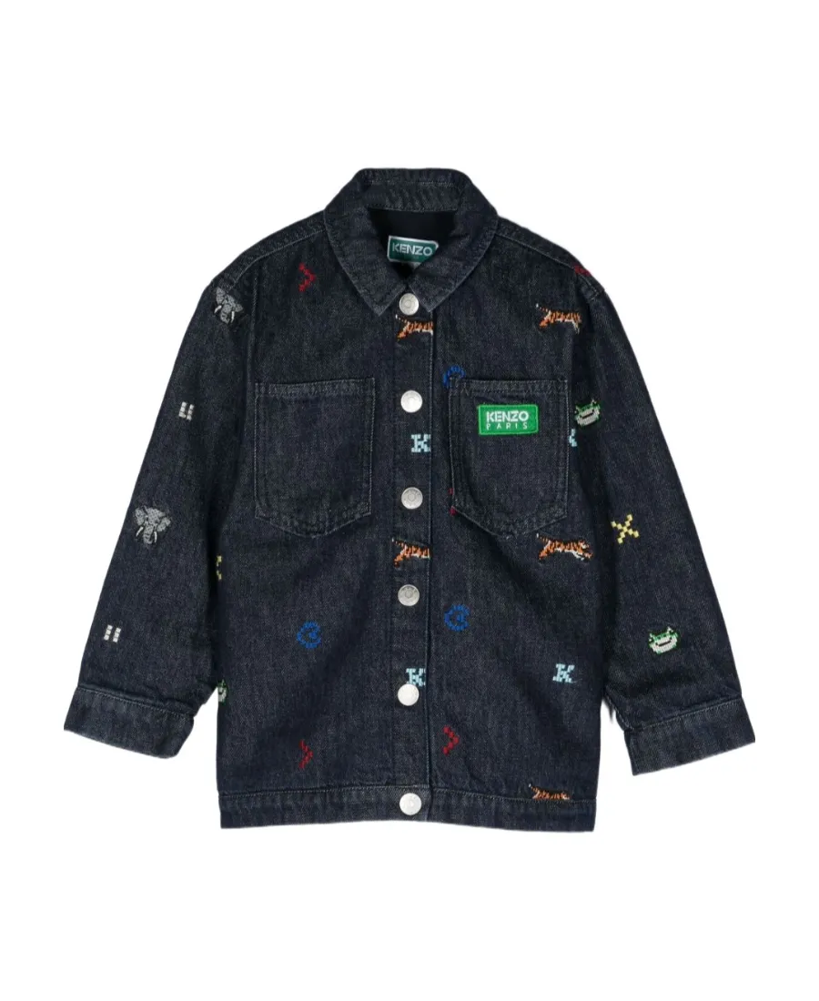 Logo Embroidered Button-Up Denim Jacket