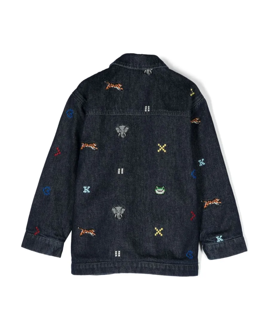 Logo Embroidered Button-Up Denim Jacket