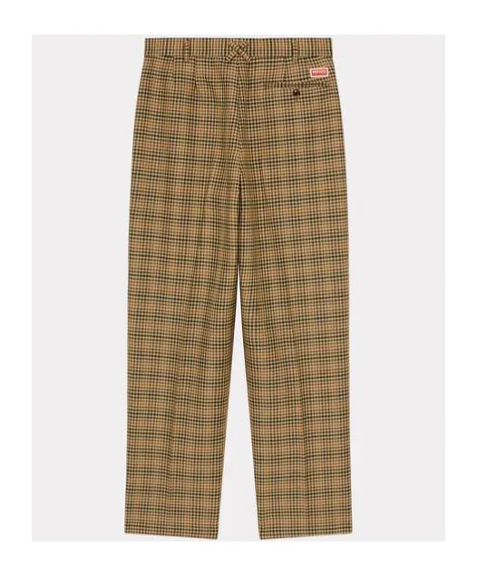 Logo Patch Checked Pleated Tailored Trousers