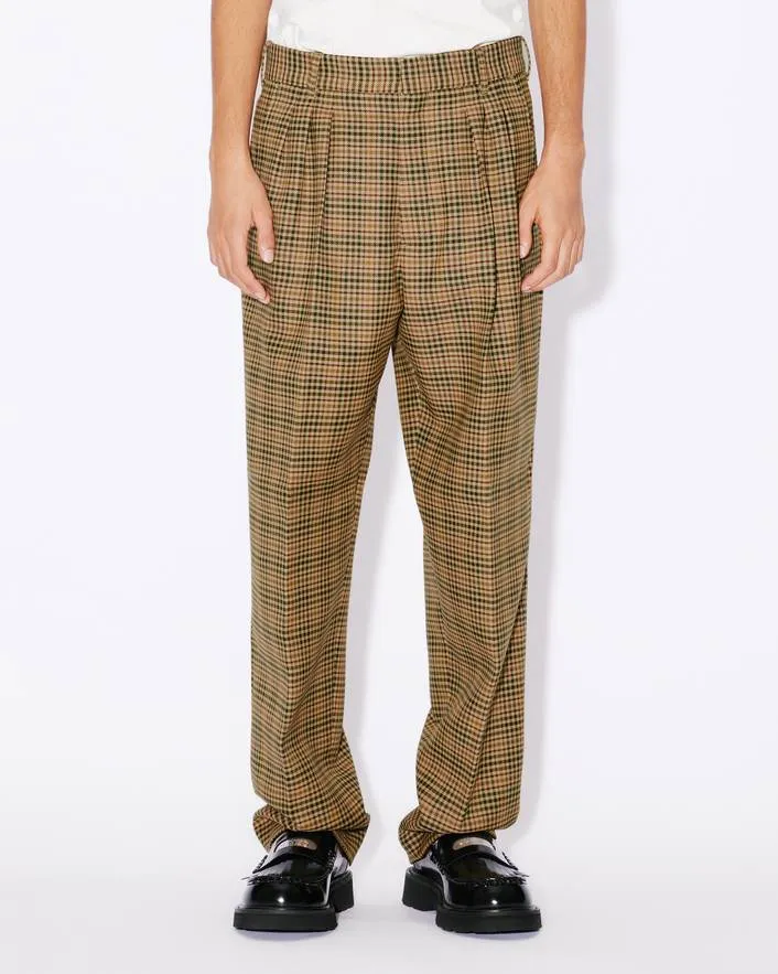 Logo Patch Checked Pleated Tailored Trousers